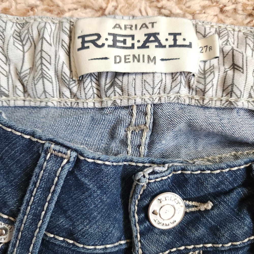 Ariat REAL Denim Jeans Women 27R Blue Bootcut Mid Rise Embroidered Medium Wash
